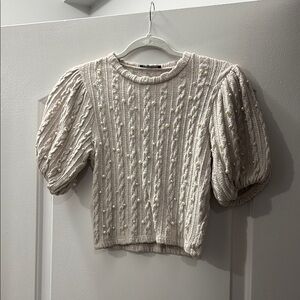 Cream Knit Puff Sleeve Sweater